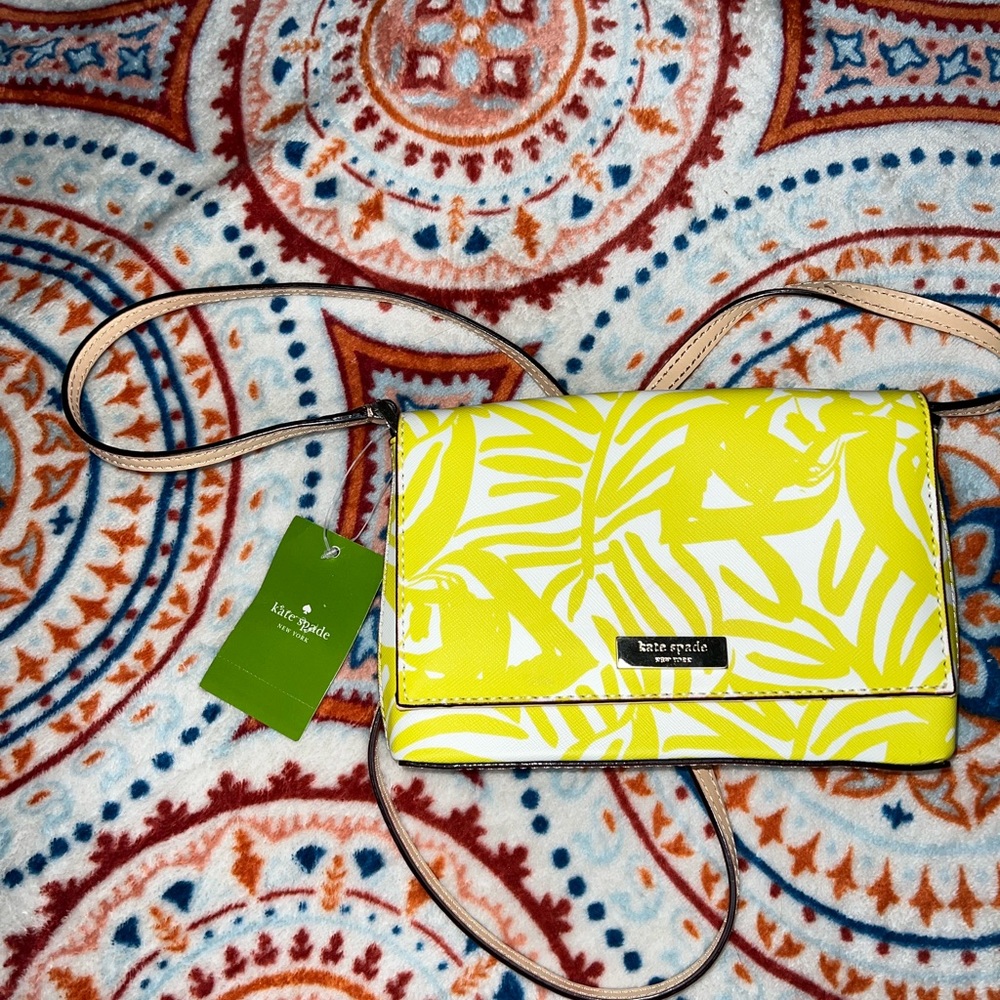 kate spade Yellow and White Printed Crossbody Bag